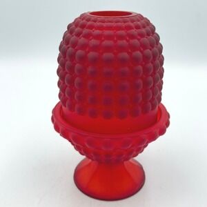 LG Wright Red Satin Thousand Eye Fairy Lamp 2-Piece Vintage Art Glass UV Glow